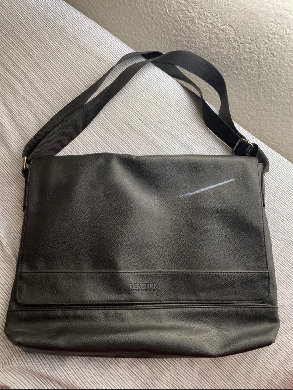 Kenneth Cole Reaction Black Faux-Leather Messenger Bag